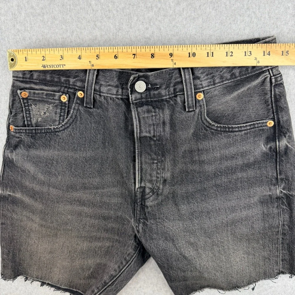 Levis Premium 501 Original Mens Shorts Washed Black Grey Raw Hem Denim W30 L7